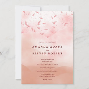 Elegant Chic Rose Gold Leaves Abstract Wedding Invitation