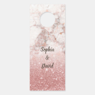 Elegant Chic Rose Gold Marble Monogram Wedding Door Hanger