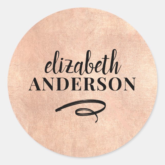 Elegant Chic Rose Gold Modern Minimalist Classic R Round Sticker (Front)