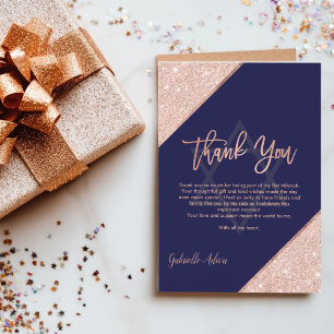 Elegant Chic Rose Gold Navy Blue Bat Mitzvah Thank You Card