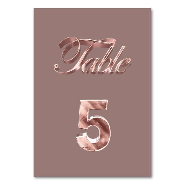 Elegant Chic Rose Gold Party Guests Table Number 5 (Front)