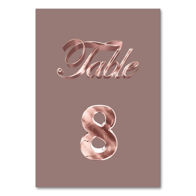 Elegant Chic Rose Gold Party Guests Table Number 8 (Front)