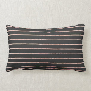 Elegant Chic Rose Gold Stripes and Black Lumbar Cushion