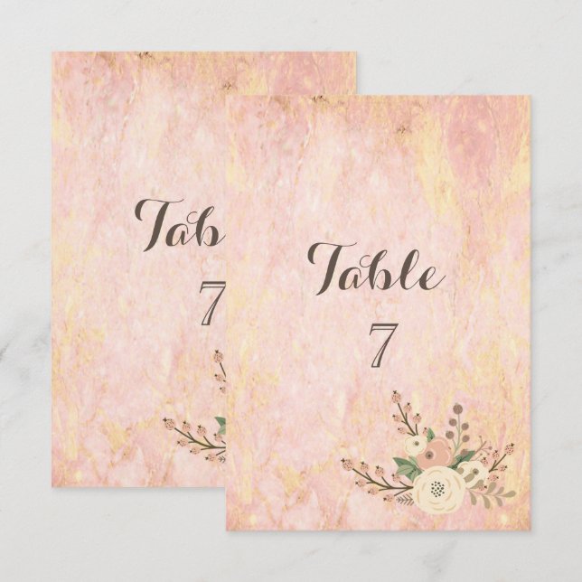 Elegant Chic Rose Marble  Floral Table Card (Front/Back)