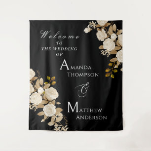 Elegant Chic Rose Monogram Black Tapestry