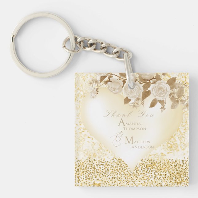 Elegant Chic Rose Monogram Gold  Key Ring (Front)