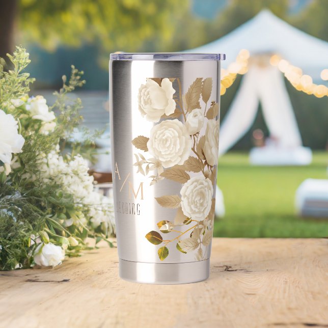 Elegant Chic Rose Monogram  Insulated Tumbler (Wedding)