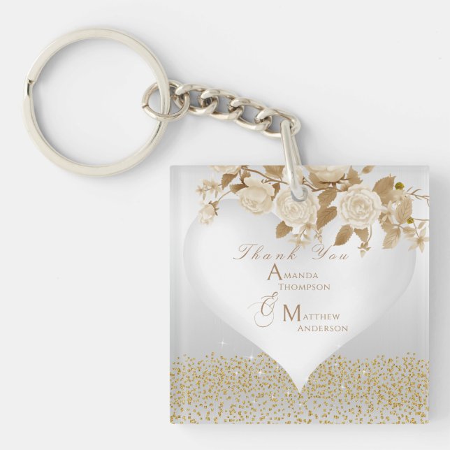 Elegant Chic Rose Monogram White  Key Ring (Front)