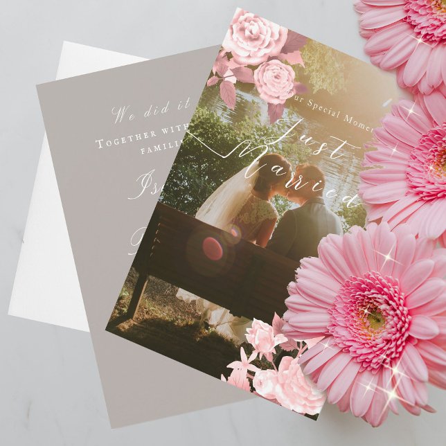 Elegant Chic Rose Wedding Announcement (Chic Rose Wedding Announcement Card.)