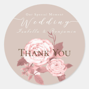 Elegant Chic Rose Wedding Classic Round Sticker
