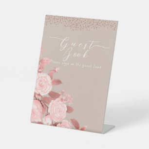 Elegant Chic Rose Wedding Guest Signature Pedestal Sign