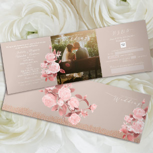 Elegant Chic Rose Wedding Tri-Fold Invitation