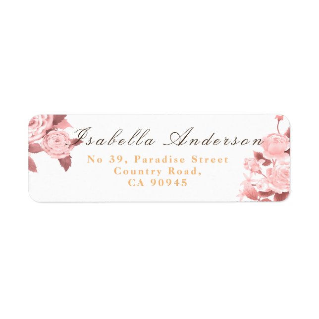 Elegant Chic Rose Wedding White Address (Front)