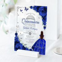 Elegant Chic Royal Blue Roses Silver Quinceanera 