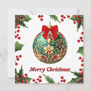 Elegant Chic Rustic Colourful Merry Christmas Ball Holiday Card