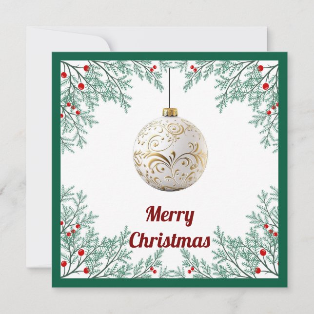 Elegant Chic Rustic Colourful Merry Christmas Ball Holiday Card (Front)