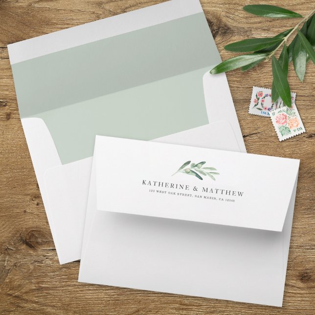 Elegant Chic Rustic Olive Watercolor Wedding  Envelope (Creator Uploaded)