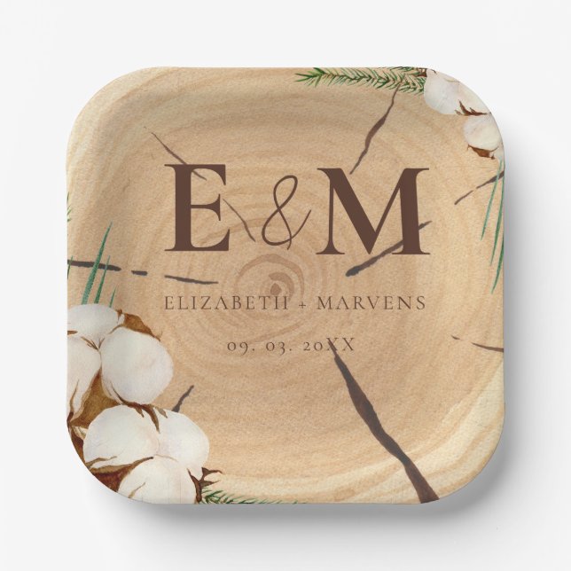 Elegant & Chic Rustic Wedding Wooden Thank You Paper Plate (Front)