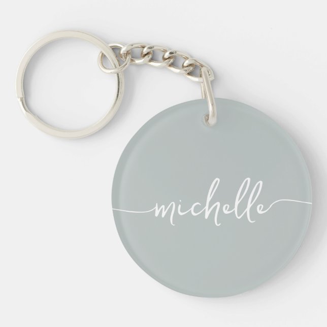 Elegant Chic Sage Green Monogram Script Key Ring (Front)