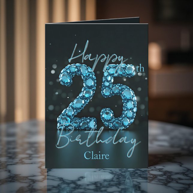 Elegant Chic Sapphire Blue and Black 25th Birthday Card (Creator Uploaded)