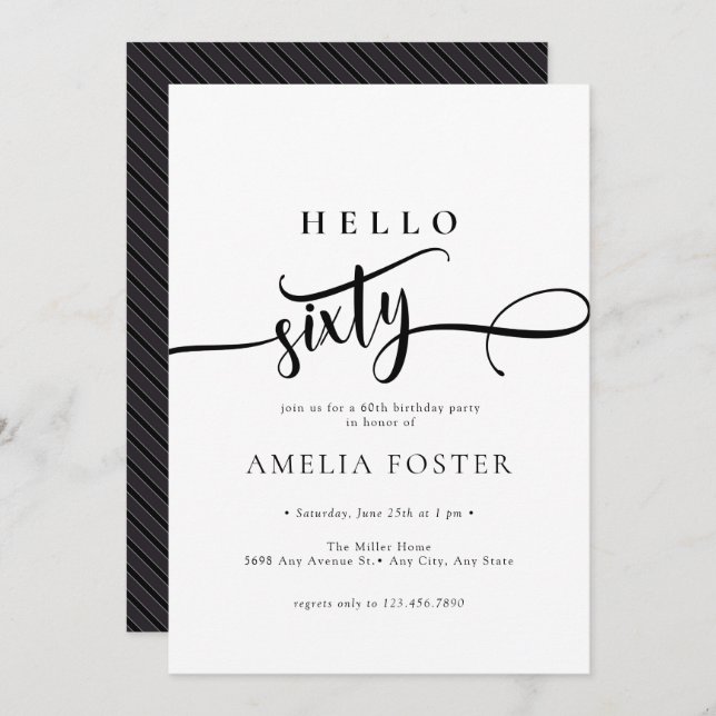 Elegant  Chic Script 60th Birthday Invitation (Front/Back)