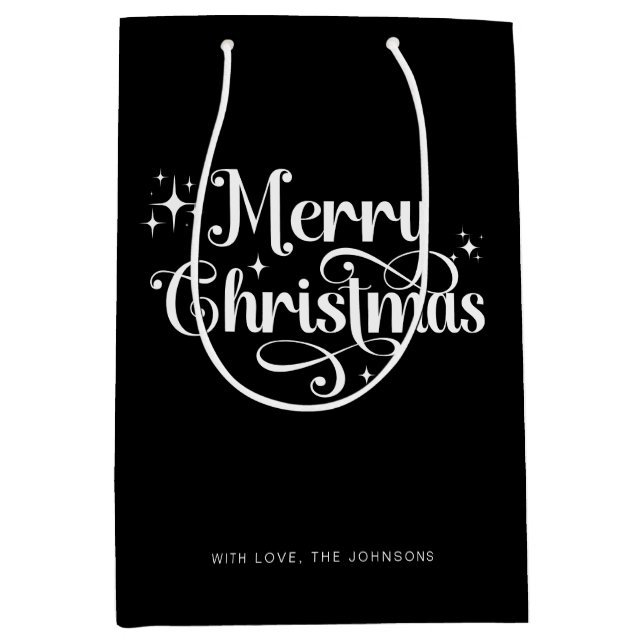 Elegant Chic Script Black & White Merry Christmas Medium Gift Bag (Front)