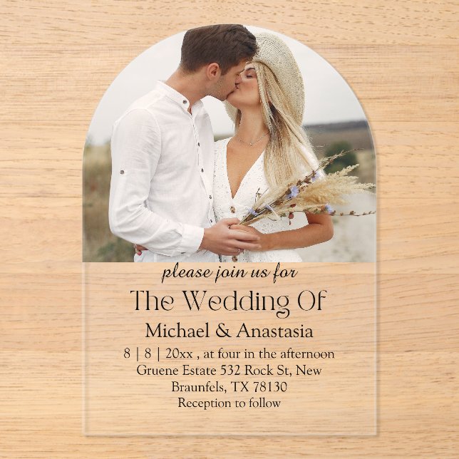 elegant chic script boho arch photo wedding arch  acrylic invitations (Front)