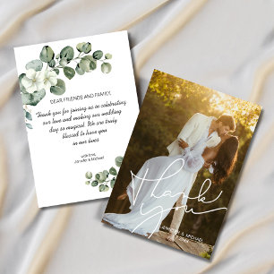 elegant chic script botanical wedding photo thank you card