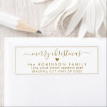 Elegant Chic Script Christmas Return Address Label<br><div class="desc">Elegant,  Modern Gold and White Hand Lettered Christmas Family Return Address Labels. Featuring a pretty hand-written script with saying "Merry Christmas" in swash-tail font,  a little heart shape,  around thin line frame background. Great for Christmas holiday season,  easy to personalise them with your names and return address info.</div>