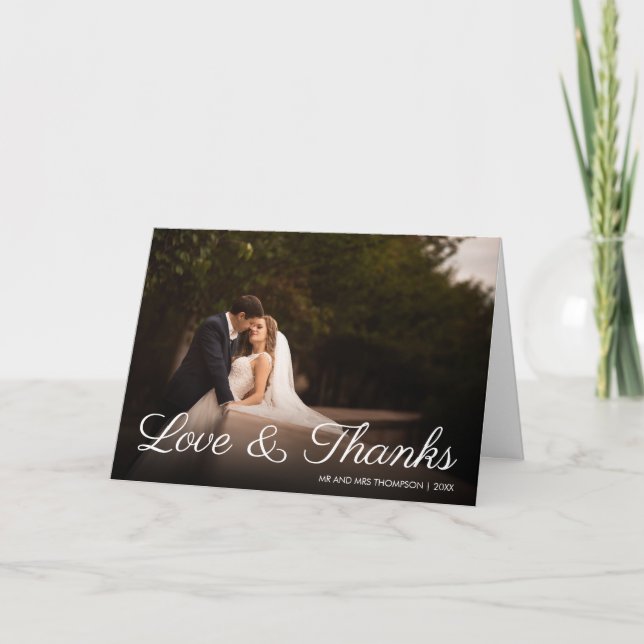 Elegant Chic Script Classic Wedding Photo Thank You Card (Front)