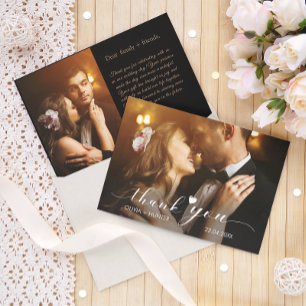Elegant Chic Script Gold Wedding 2 Photo  Thank You Card