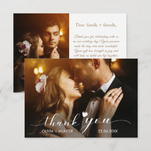 Elegant Chic Script Gold Wedding 2 Photo Thank You Card