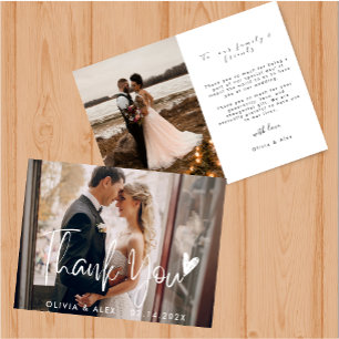 Elegant Chic Script Love Heart  Thank You card