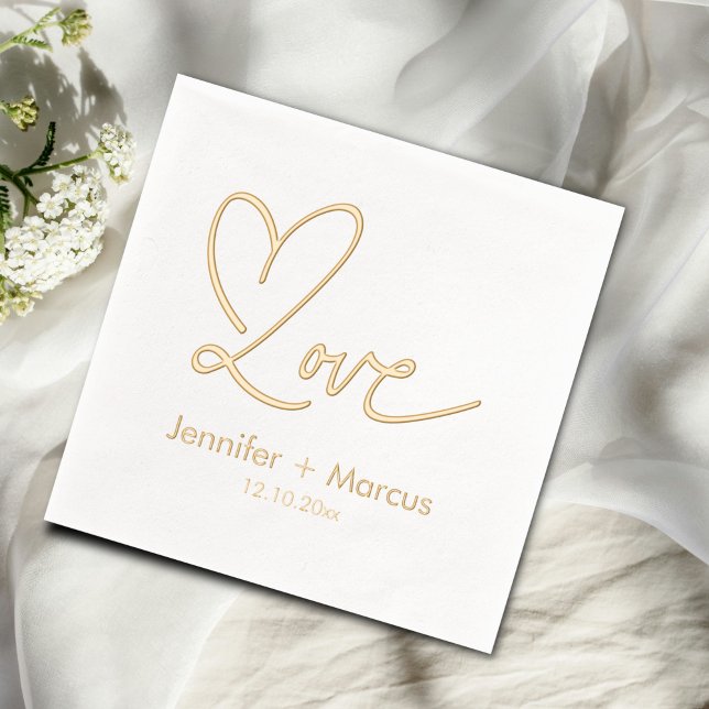 Elegant Chic Script Love Heart  Wedding Foil Napkins (Creator Uploaded)