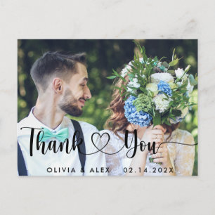 Elegant Chic Script Love Heart Wedding Photo Thank Postcard