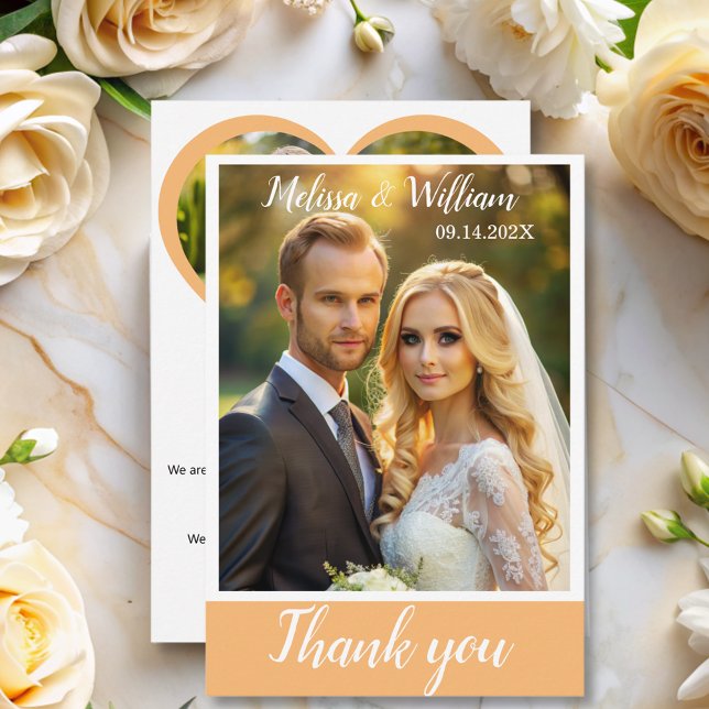 Elegant Chic Script Love Heart Wedding Photo  Thank You Card (Creator Uploaded)