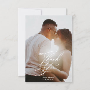 Elegant Chic Script Love Heart Wedding Photo Thank You Card