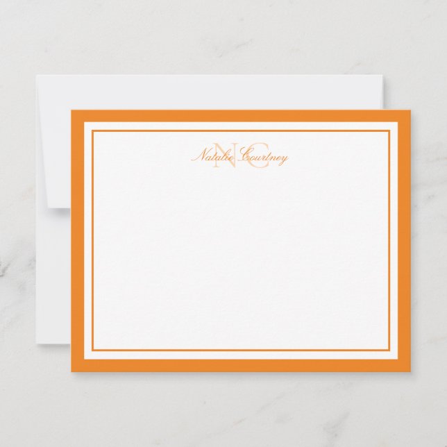 Elegant Chic Script Orange Two Border Monogram Card (Front)