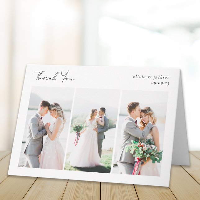 Elegant Chic Script Photo Collage Wedding Card (Creator Uploaded)