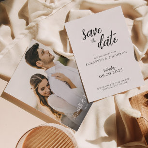 Elegant Chic Script Photo Wedding Save The Date Invitation