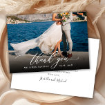 Elegant Chic Script Photo Wedding Thank You Card<br><div class="desc">Modern Elegant Chic Calligraphy Script Wedding One Photo Thank You Card. Stylish wedding thank you template featuring a full photo on the front with the text "Thank You" in a airy whimsical swirly hand lettering typography script swash tail white overlay font on the picture and a reverse side pre-made thank...</div>