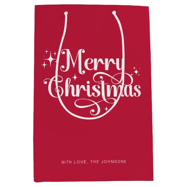 Elegant Chic Script Red and White Merry Christmas Medium Gift Bag (Front)
