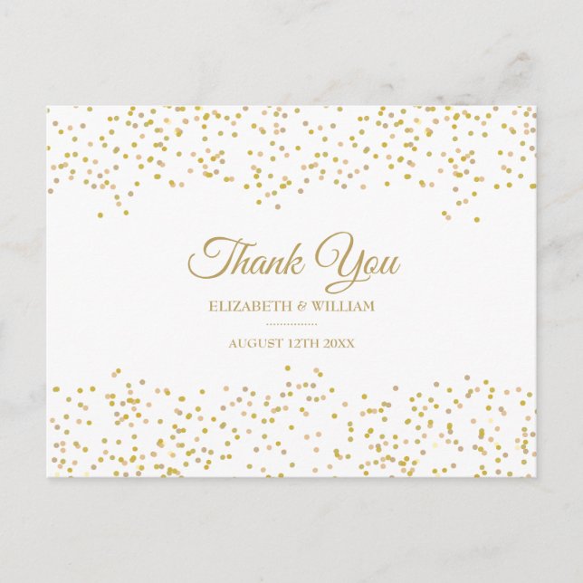 Elegant Chic Script Thank You Gold Dust Confetti Postcard (Front)