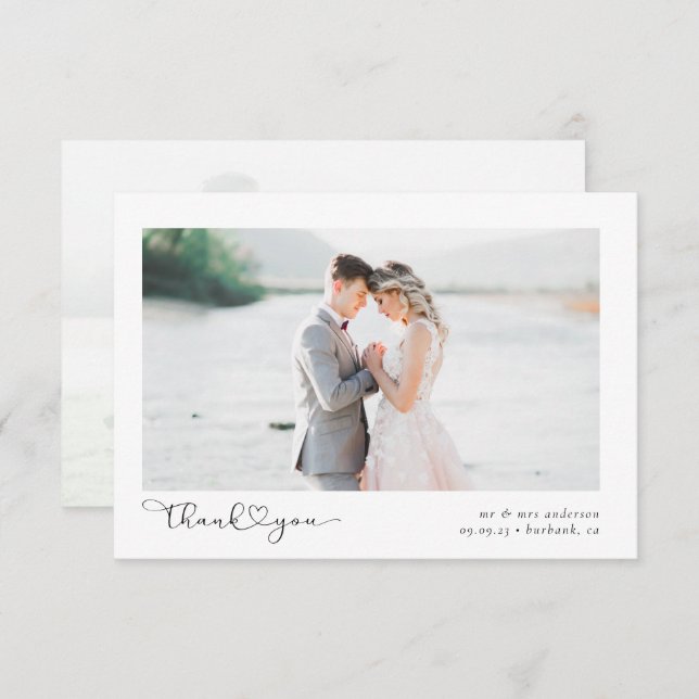 Elegant Chic Script Wedding Photo Thank You Card (Front/Back)