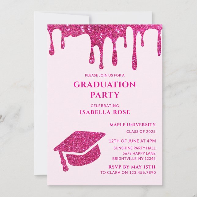 Elegant Chic She did it hot pink Graduation Party Invitation (Front)