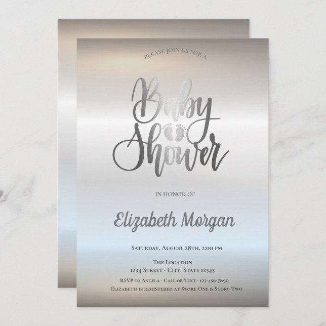 Elegant Chic Silver Baby Shower Invitation (Front/Back)