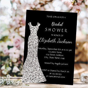 Elegant Chic Silver Dress,Confetti Bridal Shower Invitation