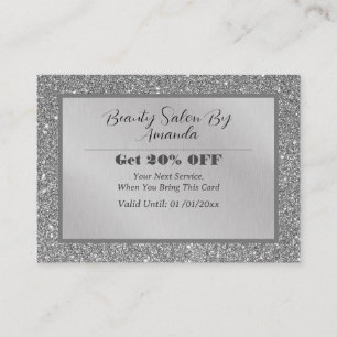 Elegant Chic Silver Foil Glitter Glamourous Salon  Discount Card