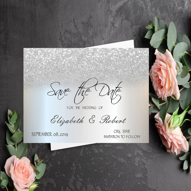 Elegant Chic Silver Glitter Bokeh Save The Date (Creator Uploaded)