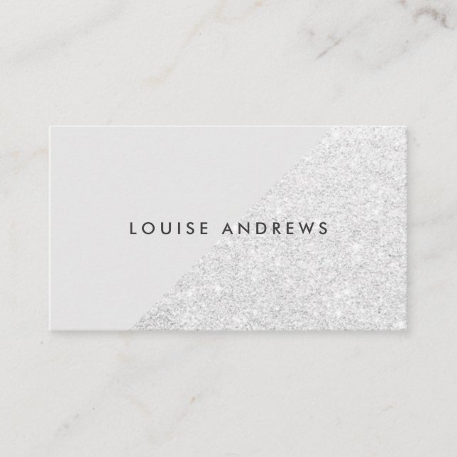 Elegant chic silver glitter colour block beauty business card (Front)